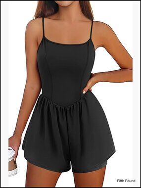 Sleeveless Workout Romper with Built-In Shorts, Slim Fit, Nylon Spandex